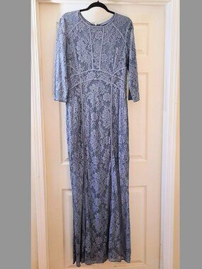 New York & Company Blue Lace 3/4 Length Sleeve Gown, Size 12